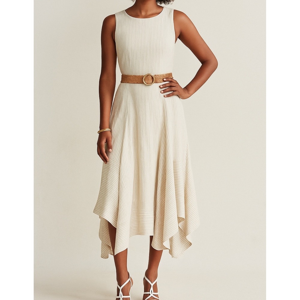 Saks off 5th sz 14 Calvin Klein Striped Flowy Handkerchief Hem Midi Dress Lined